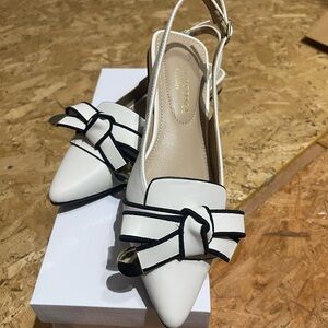 Zara White Slingback Flats with Black Trim
